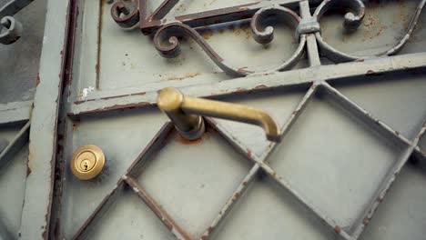 Metal-rusty-ornate-door-with-hanger