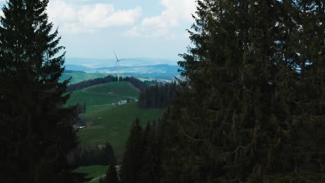 Vista-Aérea-De-Un-Solo-Molino-De-Viento-En-El-Campo-Suizo,-Energía-Renovable-De-Turbinas-De-Energía-Eólica