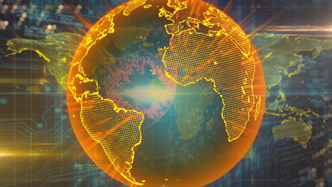 animation of digital globe with network connections on abstract blue background