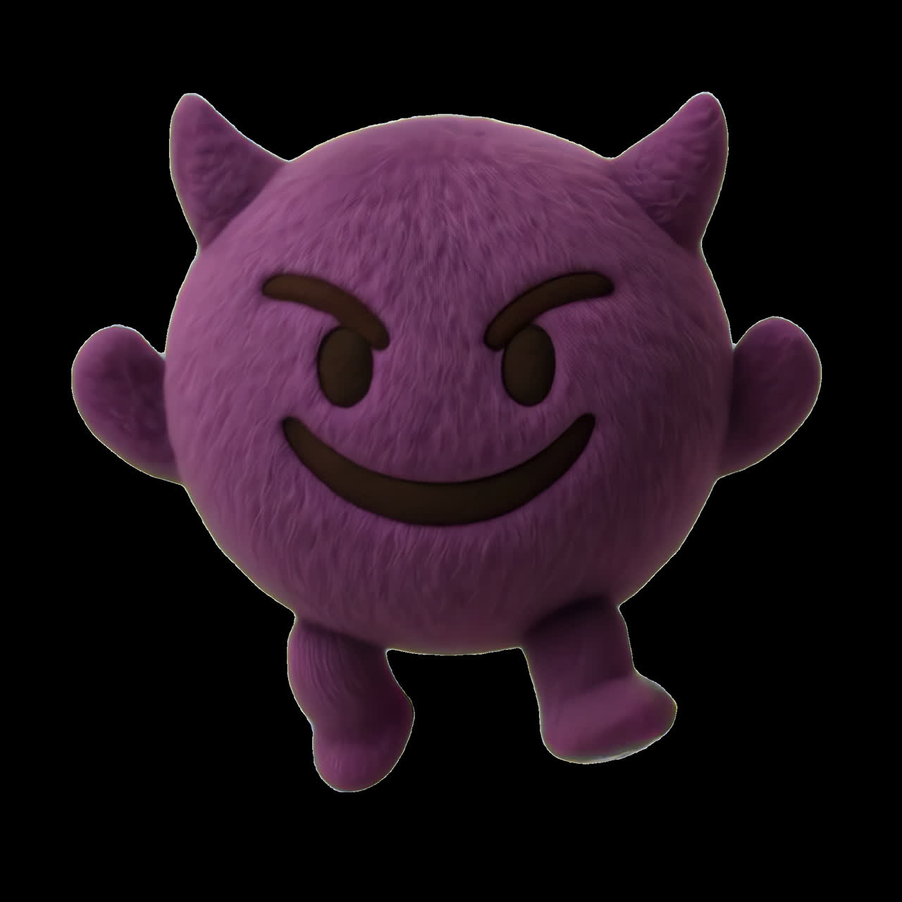 Animação de personagem de emoji de diabo roxo, recurso isolado, vídeo transparente em 4K, canal alfa, ProRes