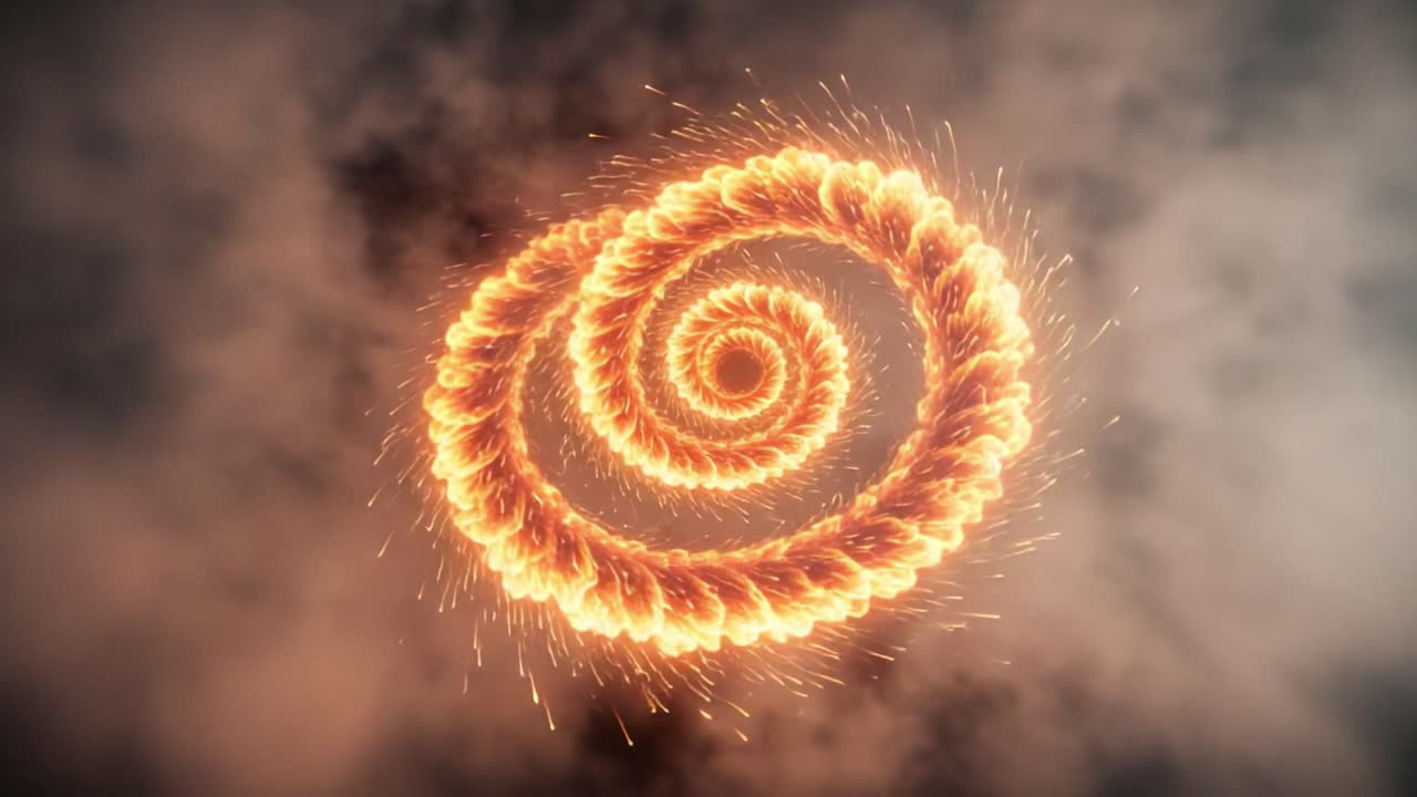 An Exquisite Spiral of Fire Unfolds Against a Smoky Background, Capturing the Dynamic Flow and Energy of Flames in a Mesmerizing Visual Display