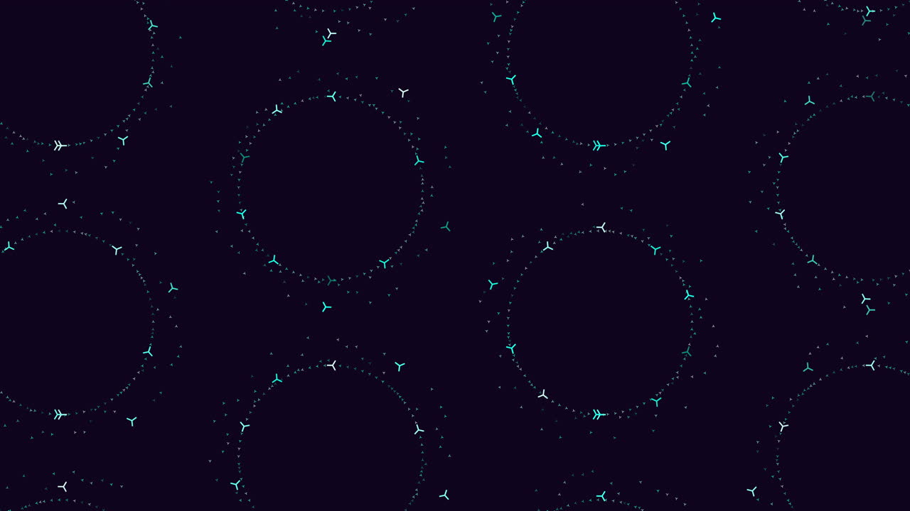 Dazzling symmetry green dots float on black background