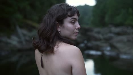 woman by a lake
