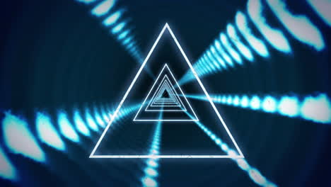 animación de triángulos brillantes girando en un túnel de luces brillantes