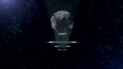 digital data globe - abstract illustration of a scientific technology. data network. surrounding planet earth on three looping circles. 3d. close up. copy space. zooming. animation. action. 4k.