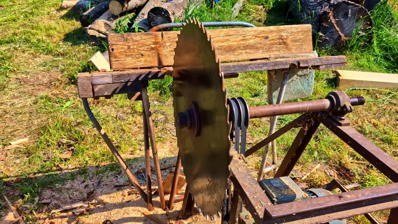 Rustic Homemade DIY Sawmill, Lumber Mill. Close-up Shot