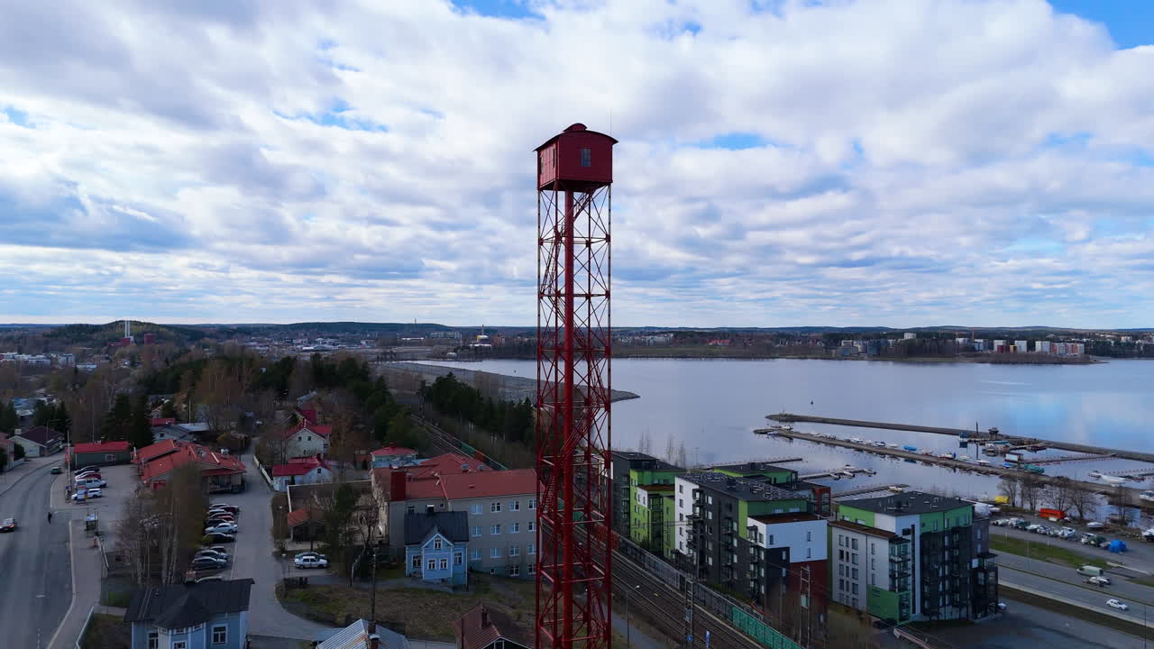 Historic shot tower in Pispala. Used to make lead shot for ammunition industry. Haulitorni. 4K dronefootage in prores