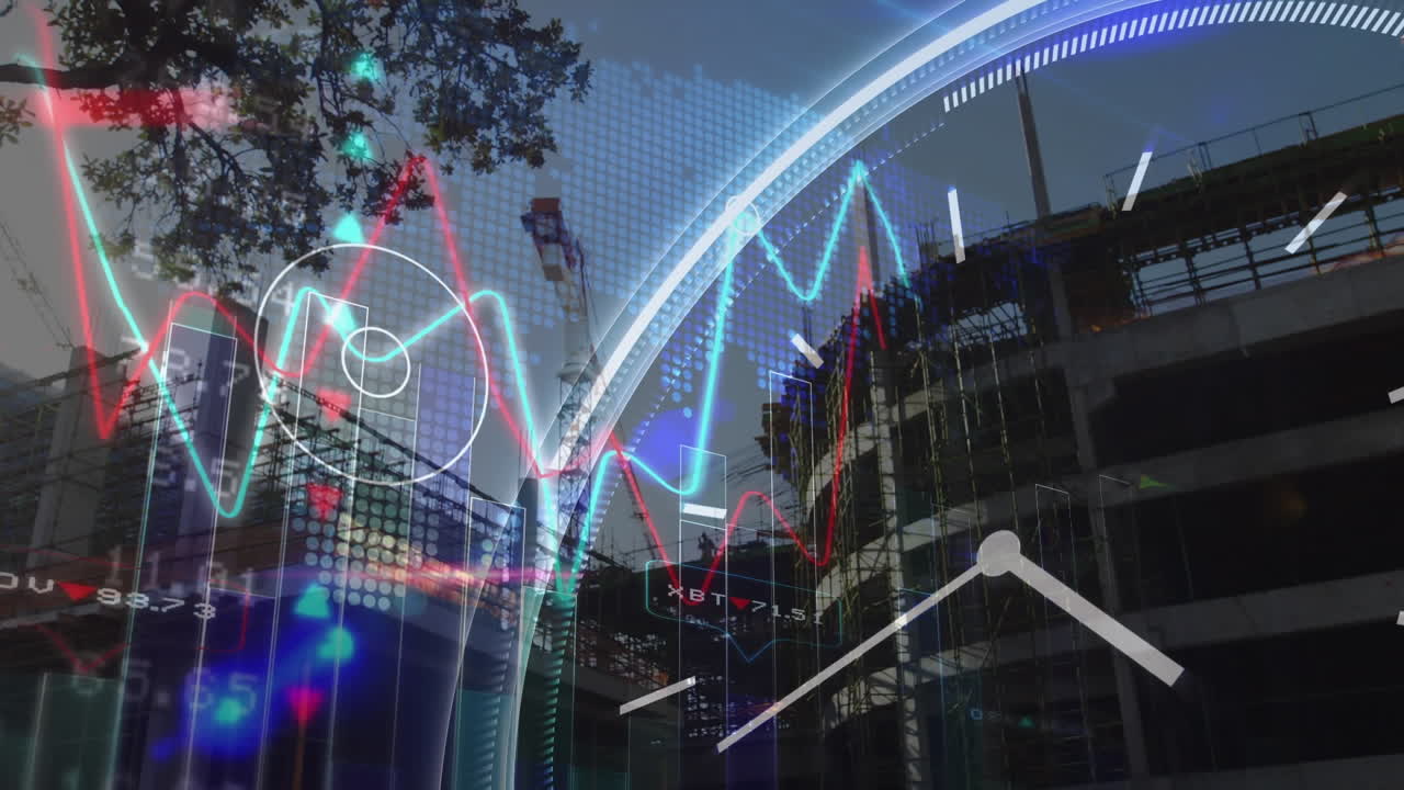 animación del reloj y el procesamiento de datos financieros en el sitio de construcción