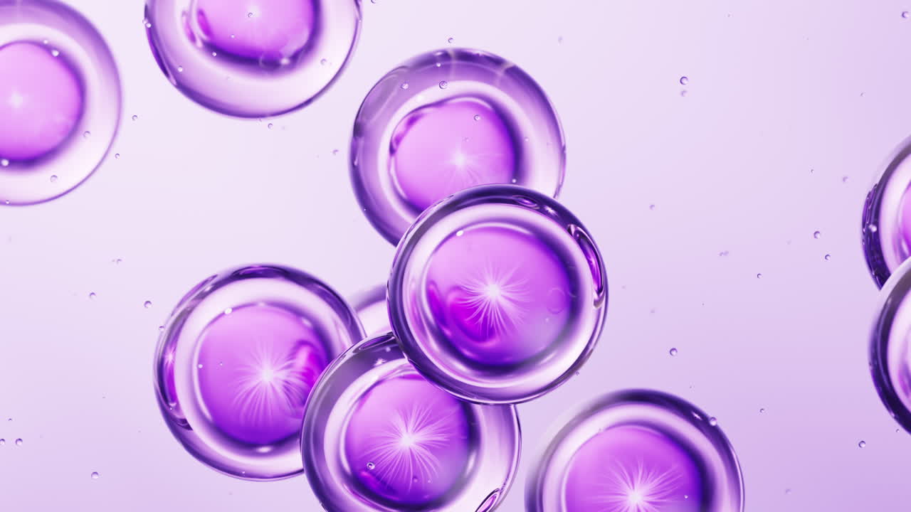 Sfondo di cellule viola trasparenti, rendering 3D