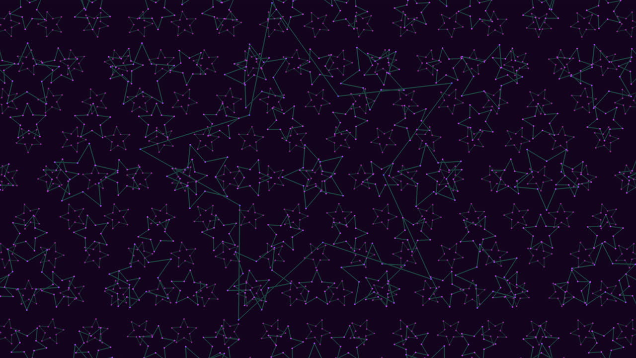 Dynamic abstract footage of neon star outlines connected by thin geometric lines on a dark background, creating a seamless constellation style pattern ideal for modern motion backgrounds