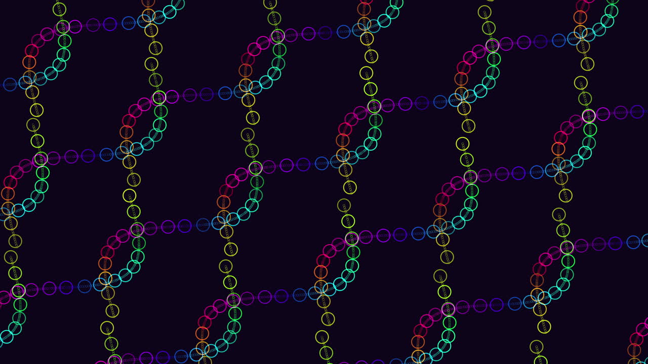 anillos futuristas de colores neón y patrón de ondas en el espacio oscuro