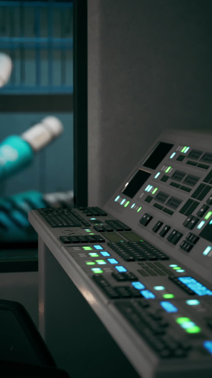 Close-up of a complex control panel in a scientific or medical laboratory