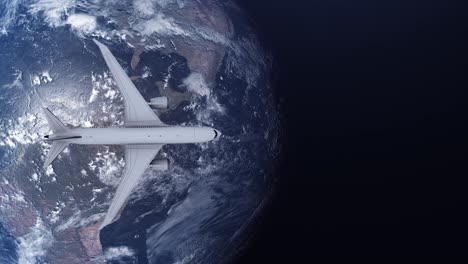 travel concept of airplane flying around earth. view from space