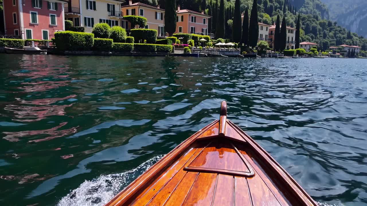paseo en barco por el lago como con hermosas villas