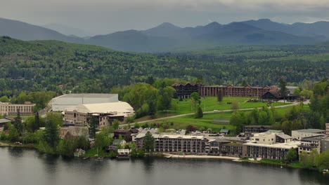 aerial pan view of lake placid new york