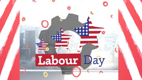 animation of labor day text over cityscape
