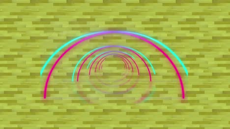 Animation-of-colourful-neon-circles-on-green-background