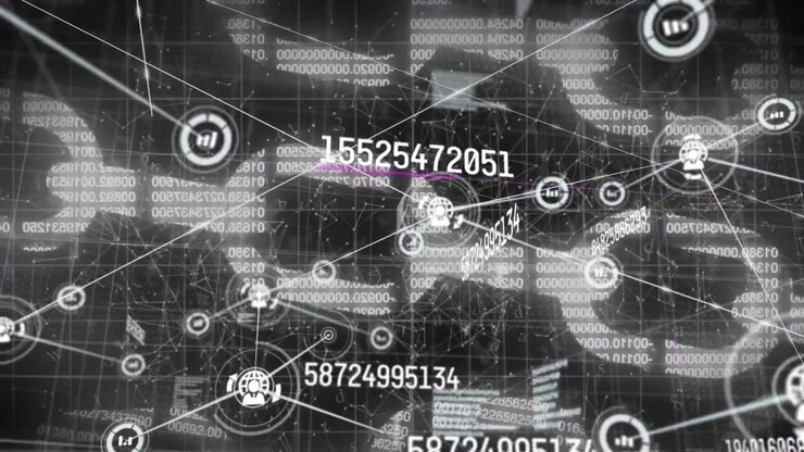 Animation af netværk af forbindelser med ikoner over blockchain
