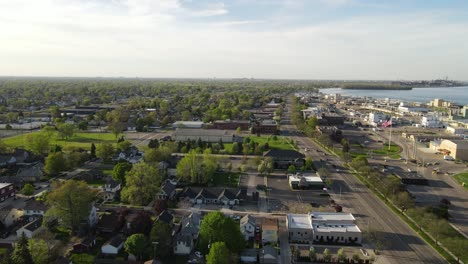 cozy township of wyandotte, suburbs of detroit, aerial fly view