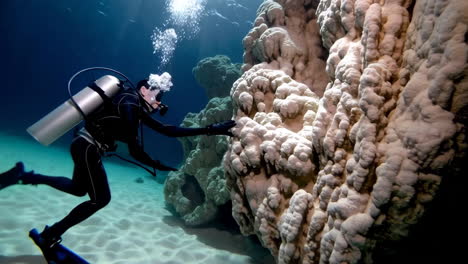 scuba diver exploring a coral reef underwater