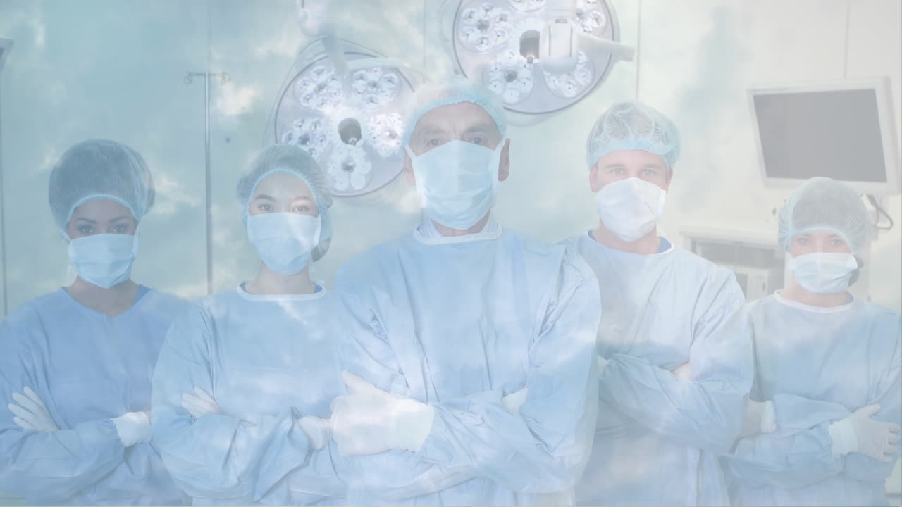 코로나바이러스 코로나19 마스크를 착용한 의료진의 애니메이션