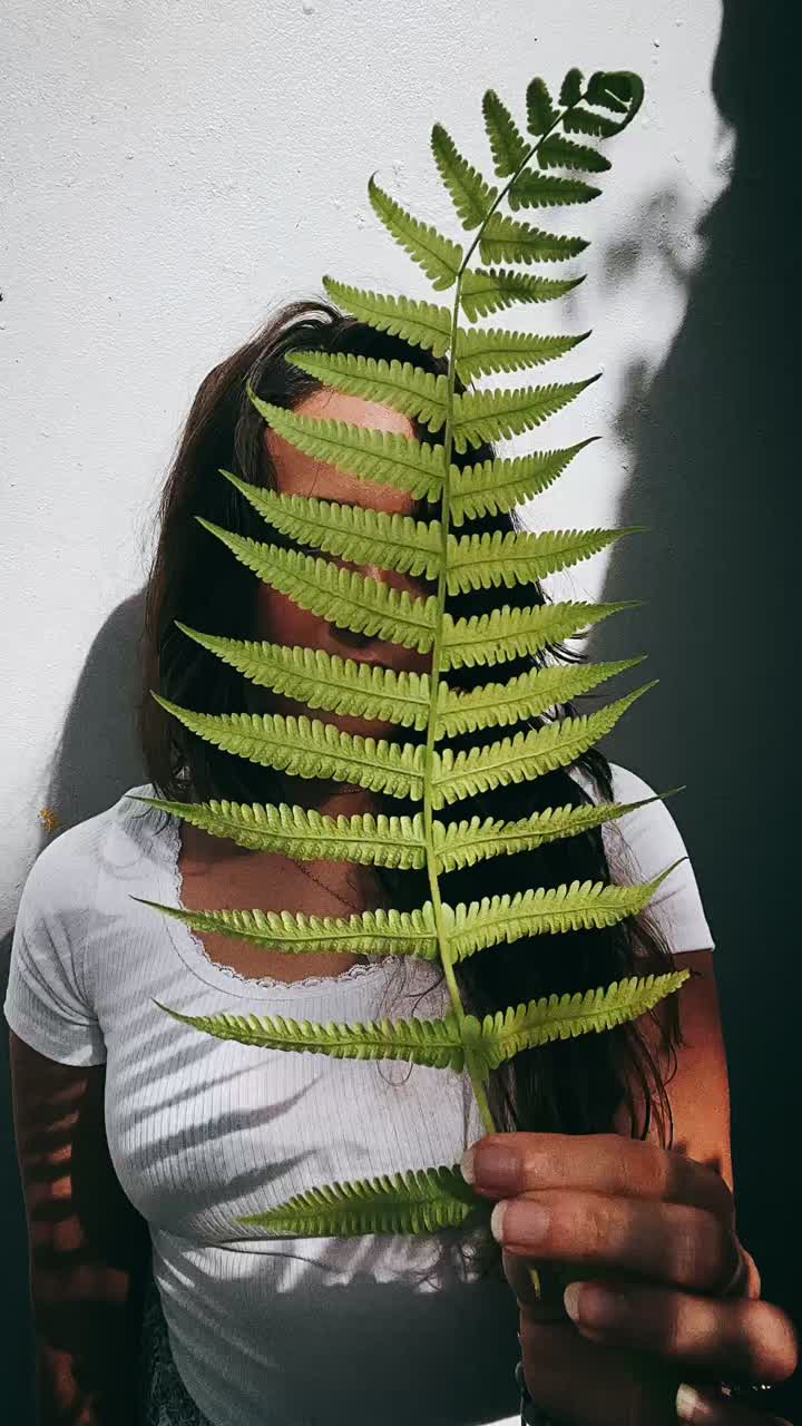 Woman Hiding Behind a Fern Leaf