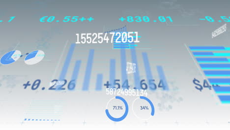 animation of changing numbers and statistical data processing against grey gradient background