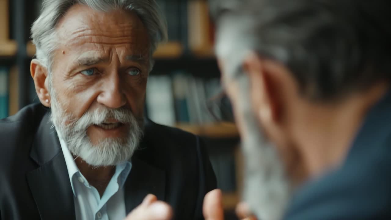 Two men in a serious business conversation