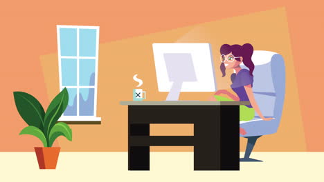 mujer en la oficina trabajo en el hogar animación de campaña
