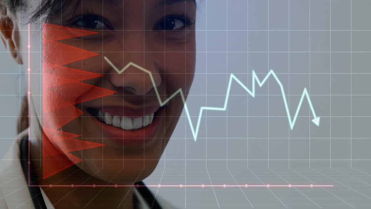 animación del diagrama sobre la mujer médico biracial sonriendo