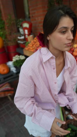 mujer trabajando en un puesto de frutas