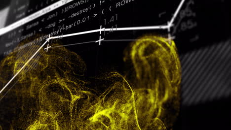 animation of yellow spots over data processing on black background