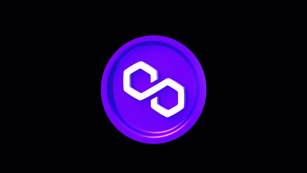 3D Animated Polygon MATIC Cryptocurrency Logo Rotating on Black Background