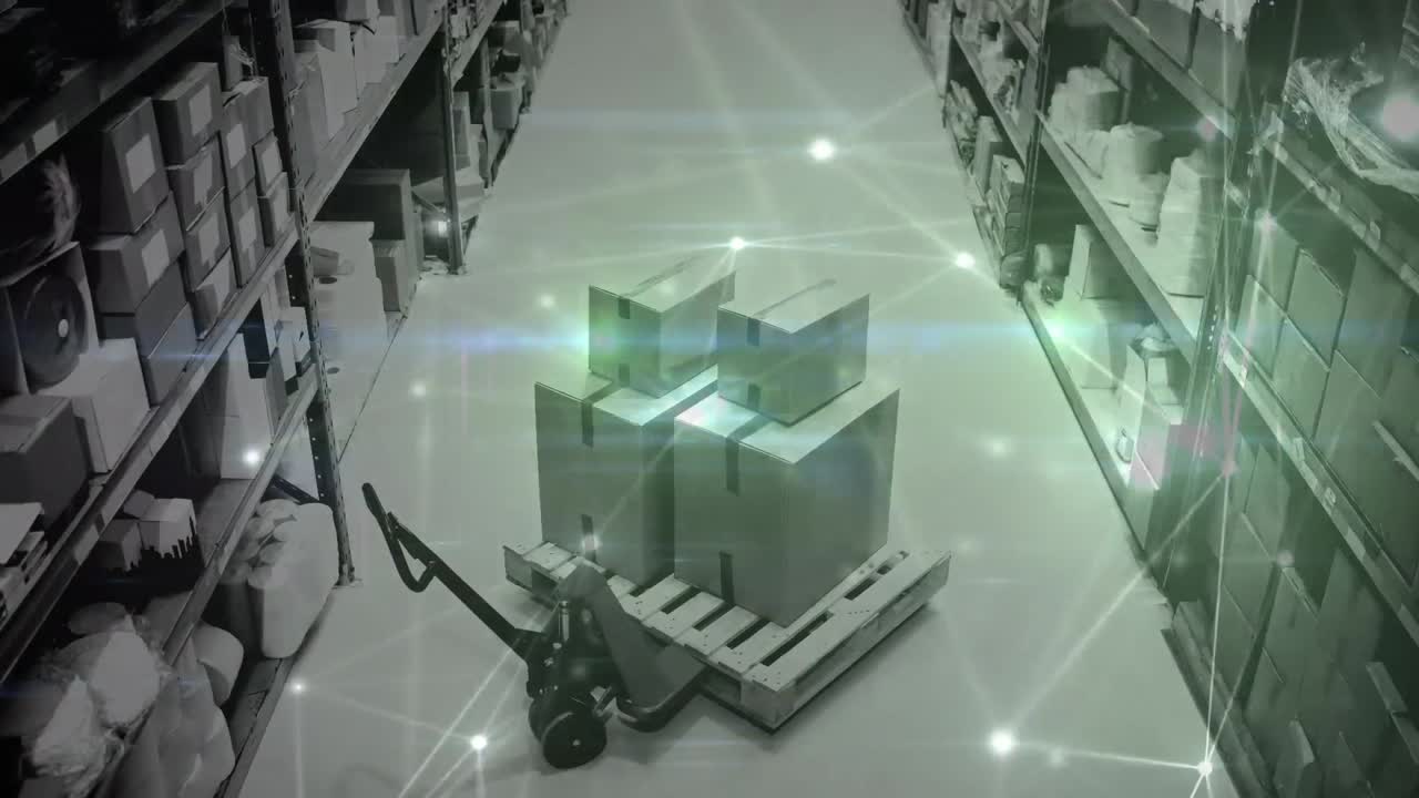 창고의 선반에 대한 연결 네트워크의 애니메이션