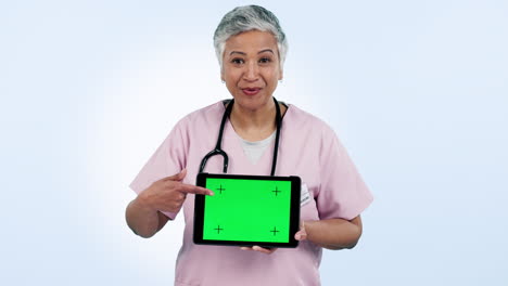 médico, pantalla verde de la tableta