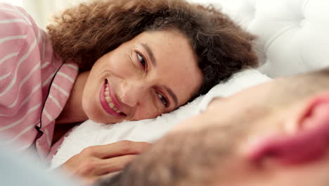 couple embrace, bed communication