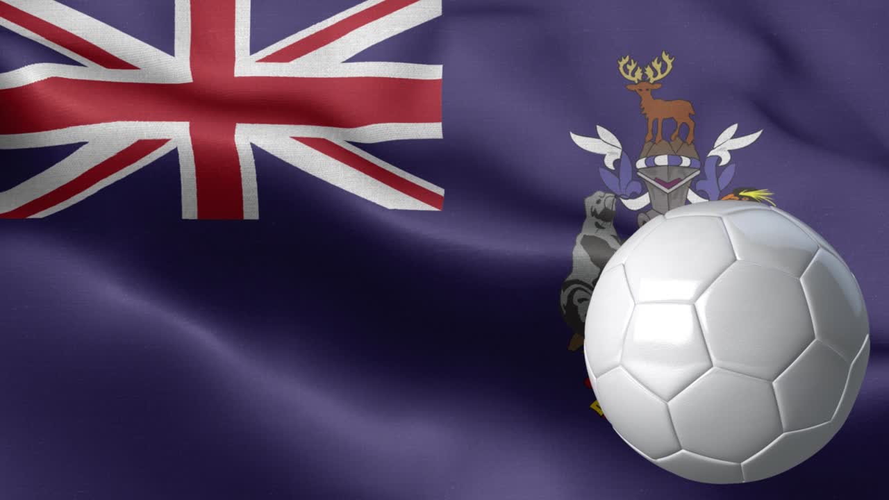 bandera de georgia del sur y las islas sándwich del sur y pelota de fútbol - georgia del sur e islas sandwich del sur bandera de alto detalle - bandera nacional de georgia del sud y islas sandvich del sur patrón de onda elementos en bucle - pelota de futbol y bandera