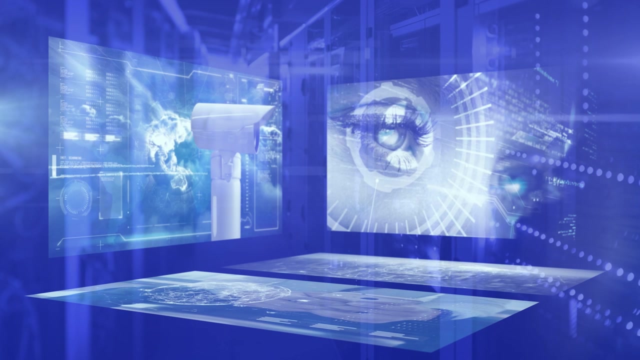 Animation of data processing on screens over computer servers