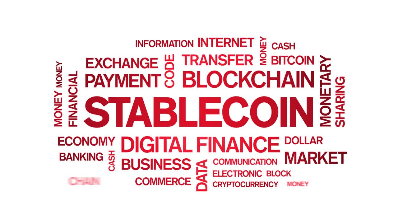 4k 스테이블 코인 애니메이션 태그 워드 클라우드, 텍스트 디자인, 키네틱 타이포그래피 루프