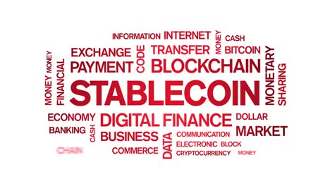 4k stablecoin etiqueta animada nube de palabras, diseño de texto bucle de tipografía cinética.