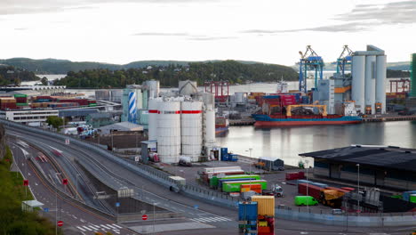 Timelapse-Del-Puerto-De-Contenedores-De-Carga-De-Oslo