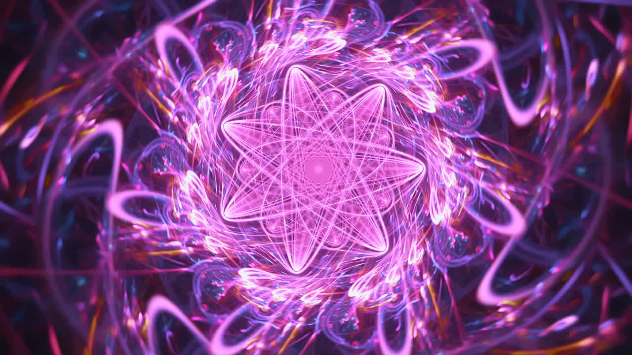 caleidoscopio fractal floral abstracto - núcleo nuclear atómico - música de bucle continuo vj arte de fondo de transmisión caótica colorida