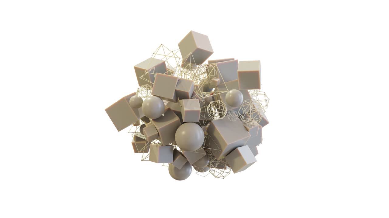 абстрактная анимация внешнего вида и полета сфер и кубов