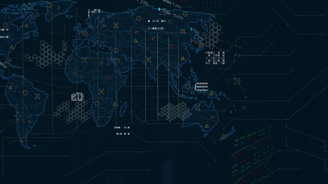 Digital data and network connections overlay on world map animation
