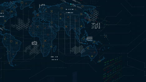 digital data and network connections overlay on world map animation