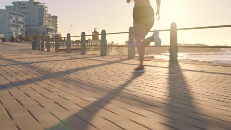 runner, fitness and woman workout on the promenade