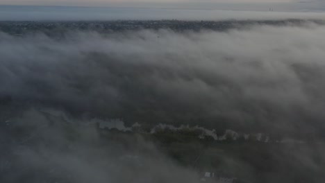 Heavy-fog-over-the-Nevezis-river-in-Kaunas-county,-Lithuania