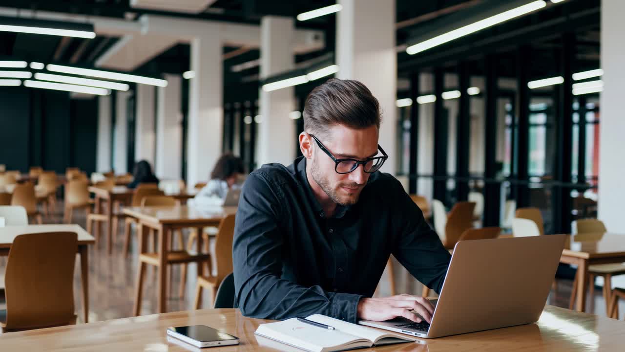 Uomo che lavora al portatile in un ufficio moderno