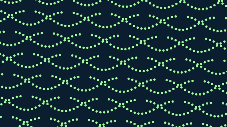 A simple image of a blue wave pattern against a dark background composed of small white dots intricately forming the shape of a wave