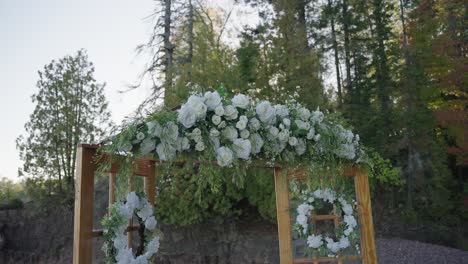 expensive floral arrangement for a wedding ceremony in the woods